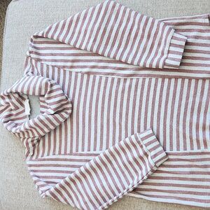 SUZANNE BETRO SIZE 1X Cowl neck, striped Terry pullover sweatshirt
